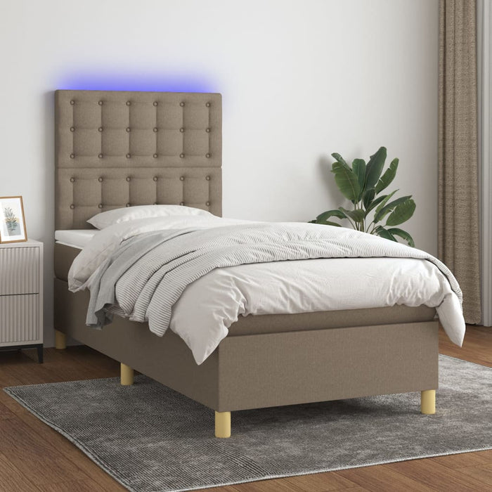 Pat cu arcuri, saltea și LED, Gri taupe, 100x200 cm, textil WALTI