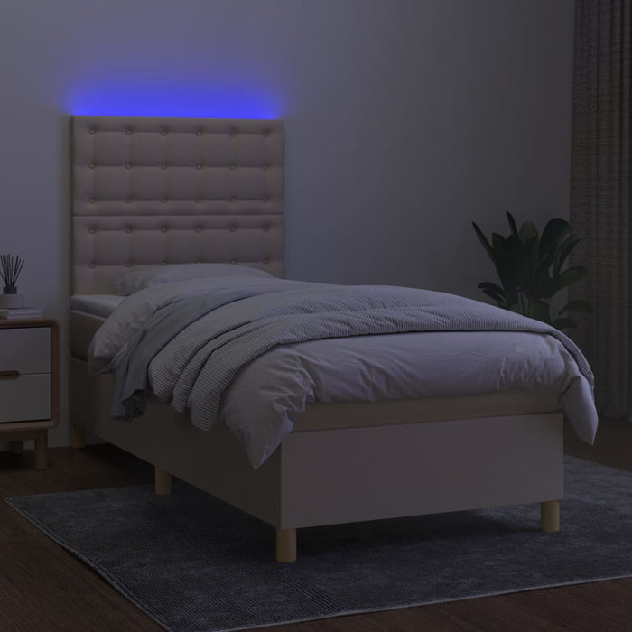 Pat cu arcuri, saltea și LED, crem, 100x200 cm, textil - WALTI WALTI