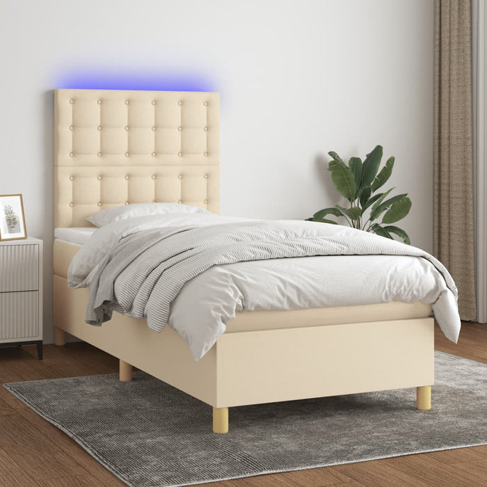 Pat cu arcuri, saltea și LED, crem, 100x200 cm, textil - WALTI WALTI