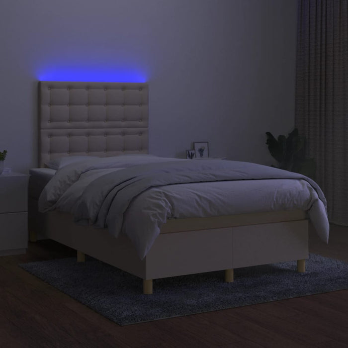 Pat cu arcuri, saltea și LED, crem, 120x200 cm, textil - WALTI WALTI