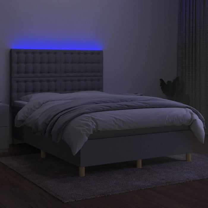 Pat cu arcuri, saltea și LED, gri deschis, 140x190 cm, textil - WALTI WALTI