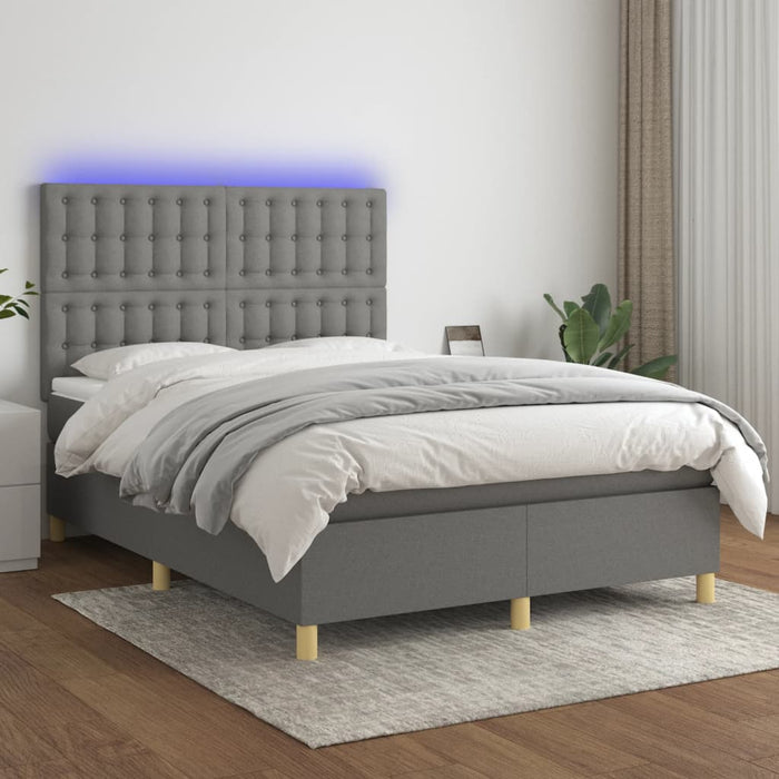 Pat cu arcuri, saltea și LED, gri închis, 140x190 cm, textil - WALTI WALTI