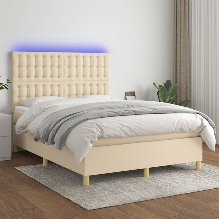 Pat cu arcuri, saltea și LED, crem, 140x190 cm, textil - WALTI WALTI