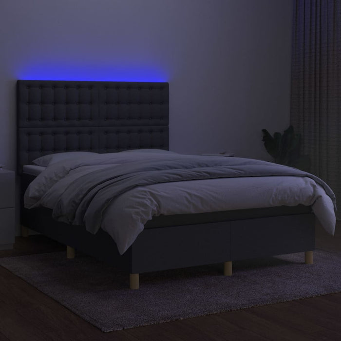 Pat cu arcuri, saltea și LED, gri închis, 140x200 cm, textil - WALTI WALTI