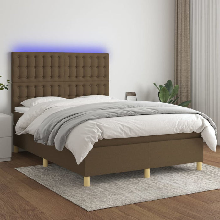 Pat cu arcuri, saltea și LED, maro închis, 140x200 cm, textil - WALTI WALTI