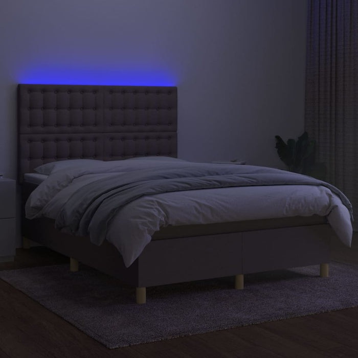 Pat cu arcuri, saltea și LED, gri taupe, 140x200 cm, textil WALTI