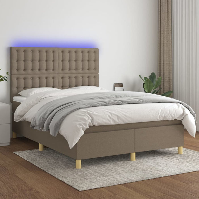 Pat cu arcuri, saltea și LED, gri taupe, 140x200 cm, textil WALTI