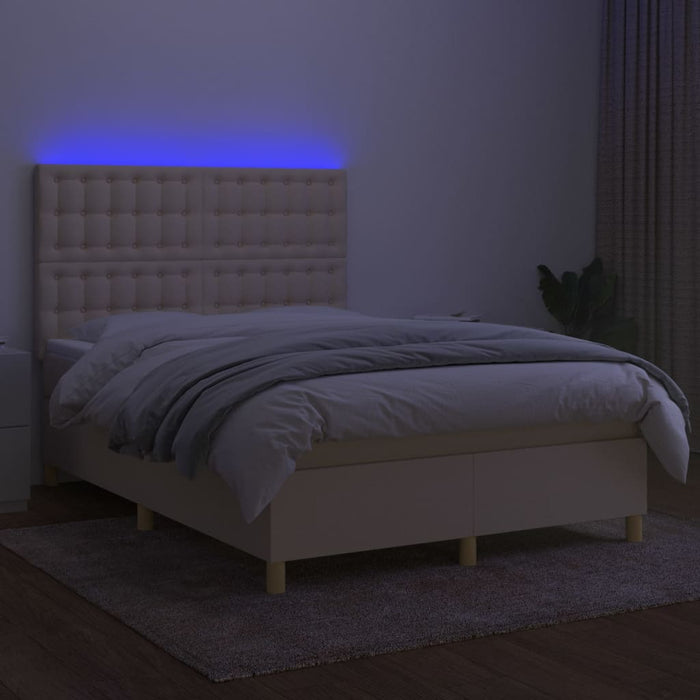 Pat cu arcuri, saltea și LED, crem, 140x200 cm, textil - WALTI WALTI