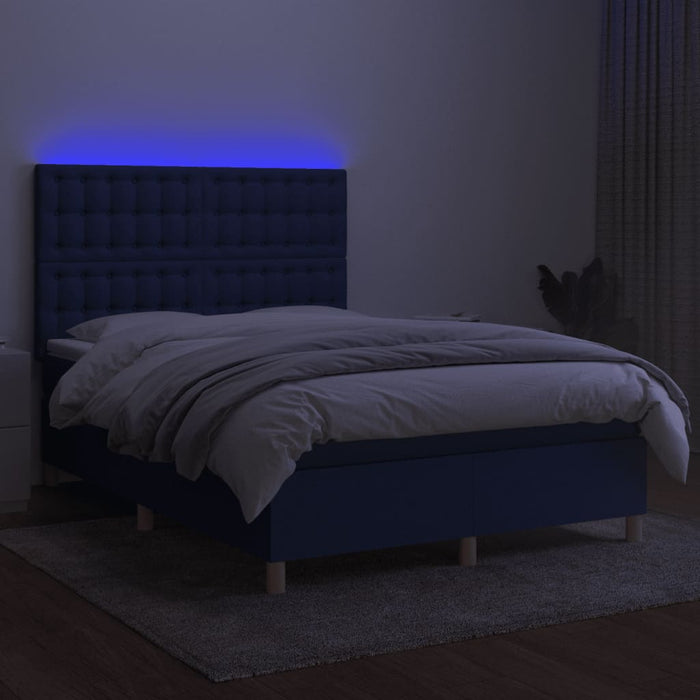 Pat cu arcuri, saltea și LED, albastru, 140x200 cm, textil - WALTI WALTI