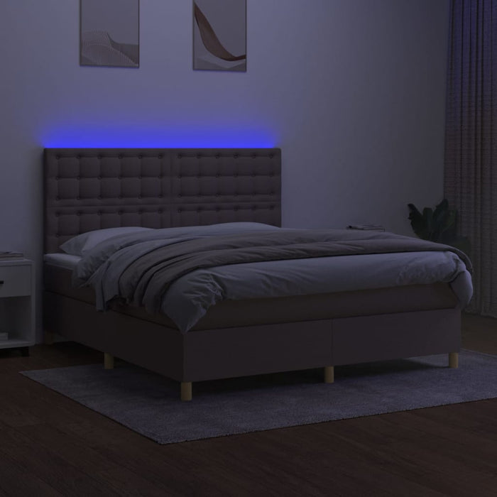 Pat cu arcuri, saltea și LED, gri taupe, 160x200 cm, textil - WALTI WALTI