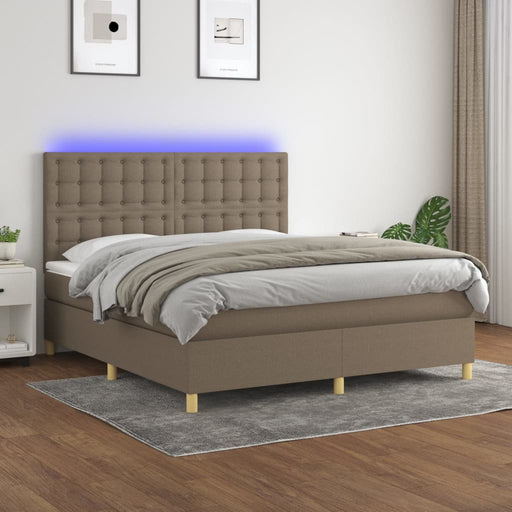 Pat cu arcuri, saltea și LED, gri taupe, 160x200 cm, textil - WALTI WALTI
