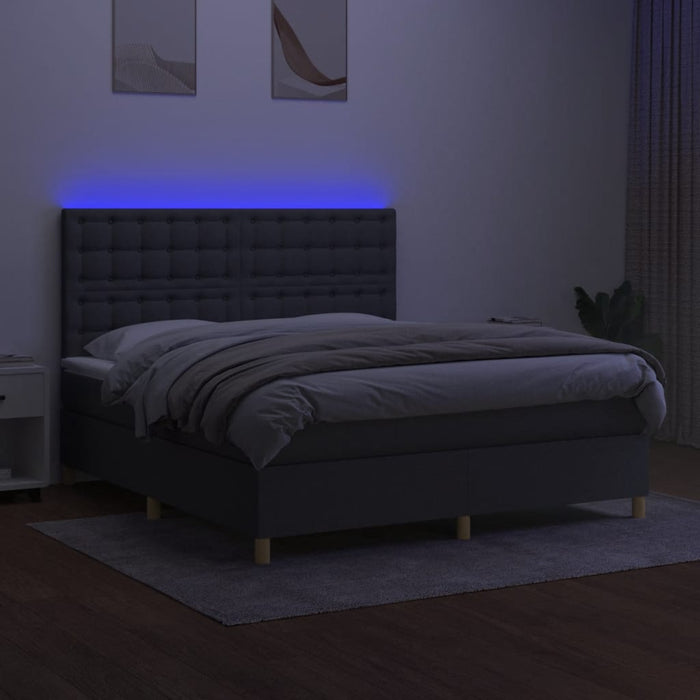 Pat cu arcuri, saltea și LED, gri închis, 180x200 cm, textil - WALTI WALTI