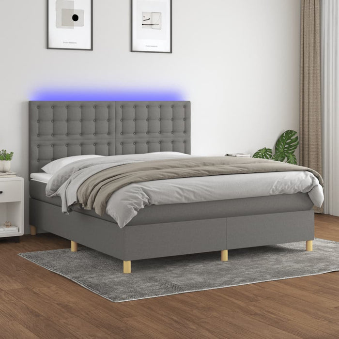 Pat cu arcuri, saltea și LED, gri închis, 180x200 cm, textil - WALTI WALTI