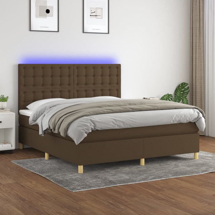 Pat cu arcuri, saltea și LED, maro închis, 180x200 cm, textil - WALTI WALTI