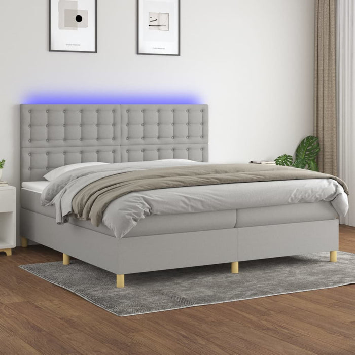 Pat cu arcuri, saltea și LED, gri deschis, 200x200 cm, textil - WALTI WALTI