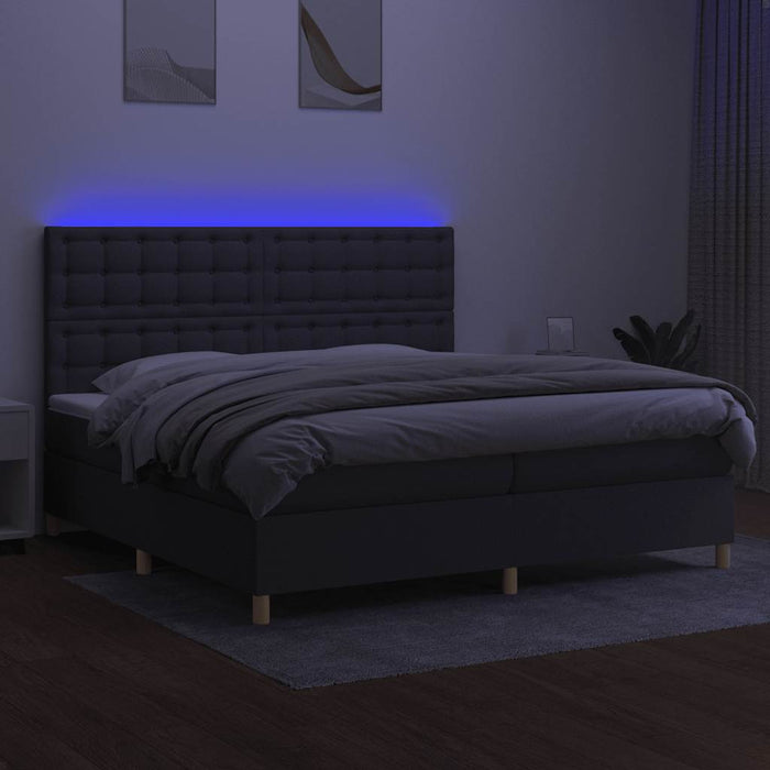 Pat cu arcuri, saltea și LED, gri închis, 200x200 cm, textil - WALTI WALTI