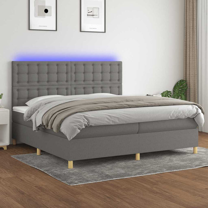 Pat cu arcuri, saltea și LED, gri închis, 200x200 cm, textil - WALTI WALTI