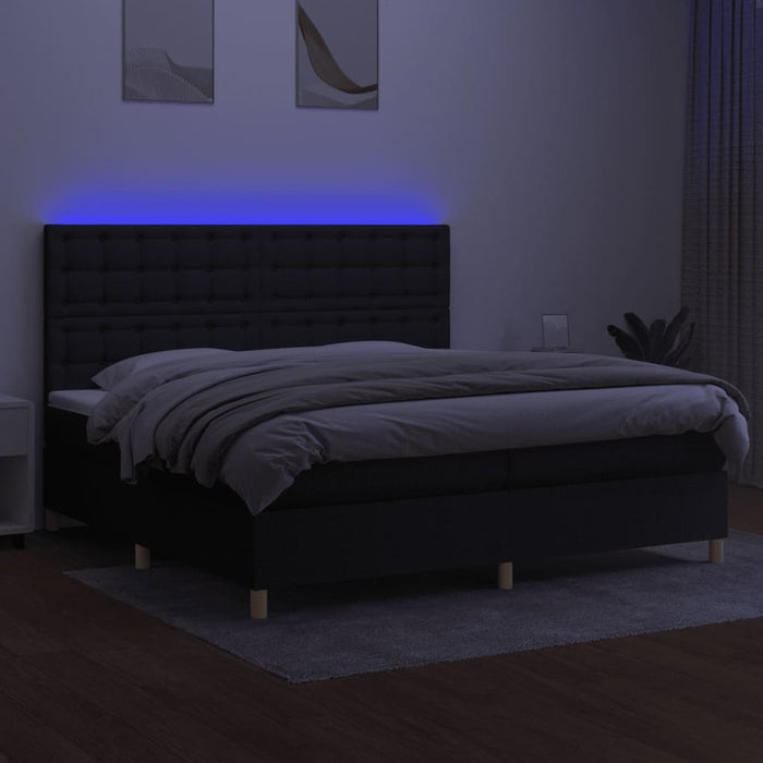 Pat cu arcuri, saltea și LED, negru, 200x200 cm, textil - WALTI WALTI