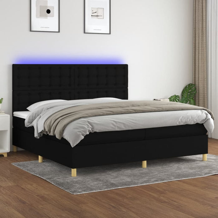Pat cu arcuri, saltea și LED, negru, 200x200 cm, textil - WALTI WALTI