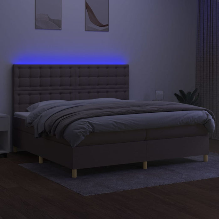 Pat cu arcuri, saltea și LED, gri taupe, 200x200 cm, textil - WALTI WALTI