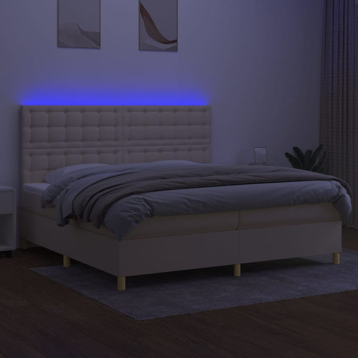 Pat cu arcuri, saltea și LED, crem, 200x200 cm, textil - WALTI WALTI