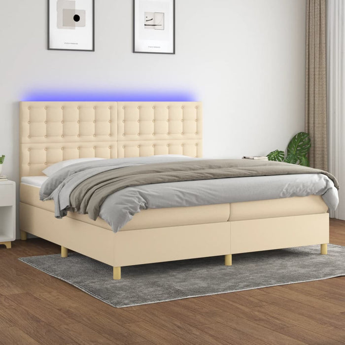 Pat cu arcuri, saltea și LED, crem, 200x200 cm, textil - WALTI WALTI
