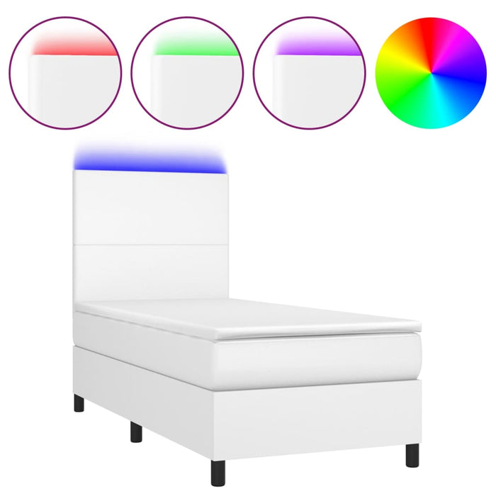 Pat continental cu saltea & LED, alb, 80x200 cm, piele eco - WALTI WALTI