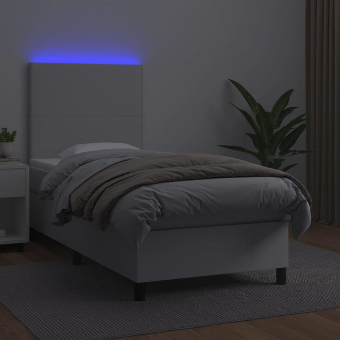 Pat continental cu saltea & LED, alb, 80x200 cm, piele eco - WALTI WALTI
