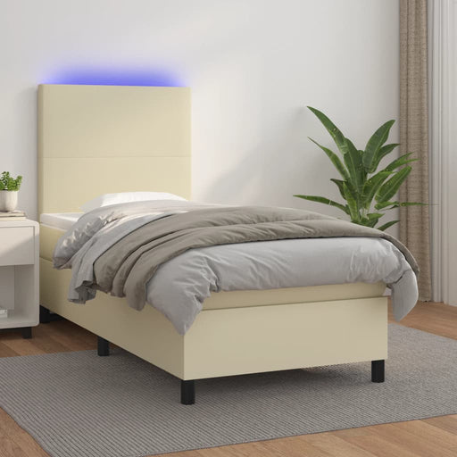 Pat continental cu saltea și LED, crem, 80x200 cm, piele eco - WALTI WALTI