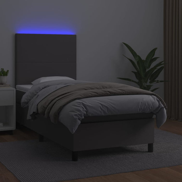 Pat continental cu saltea și LED, gri, 80x200 cm, piele eco - WALTI WALTI