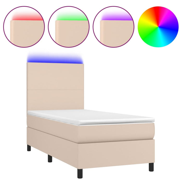 Pat cu arcuri, cu saltea și LED cappuccino 90x190 cm, piele eco - WALTI WALTI