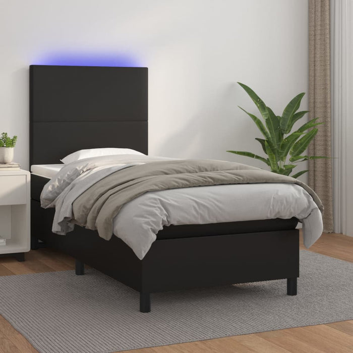 Pat cu arcuri, saltea și LED, negru, 90x200 cm, piele ecologică - WALTI WALTI