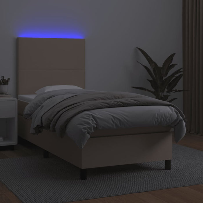 Pat cu arcuri, cu saltea și LED, cappuccino 90x200 cm piele eco - WALTI WALTI