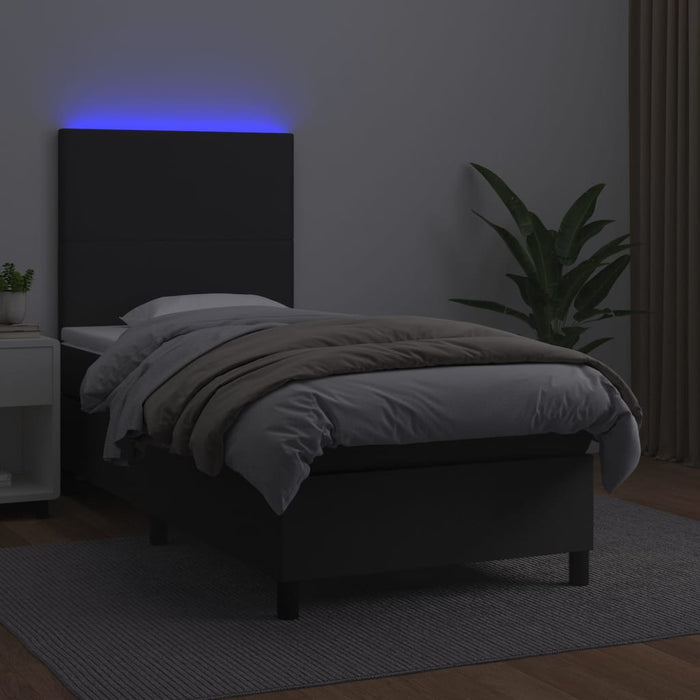 Pat cu arcuri, saltea și LED, negru, 100x200cm, piele ecologică - WALTI WALTI