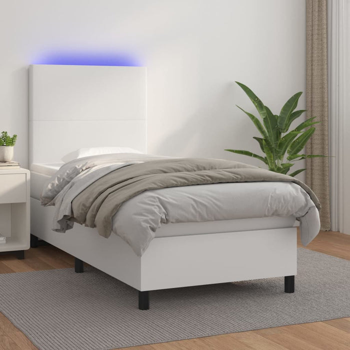 Pat cu arcuri, saltea și LED, alb, 100x200 cm, piele ecologică - WALTI WALTI