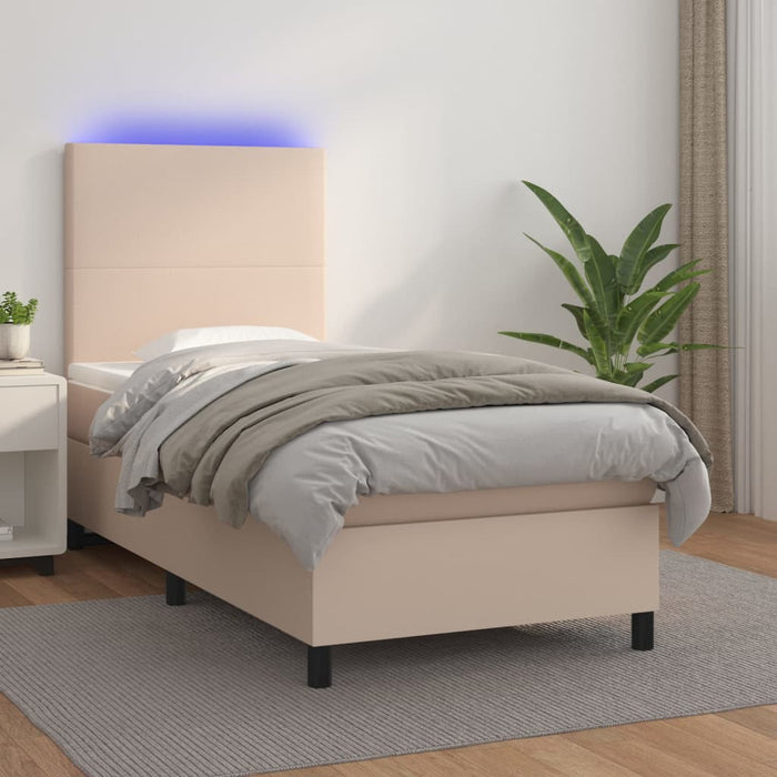 Pat cu arcuri, cu saltea și LED cappuccino 100x200 cm piele eco - WALTI WALTI