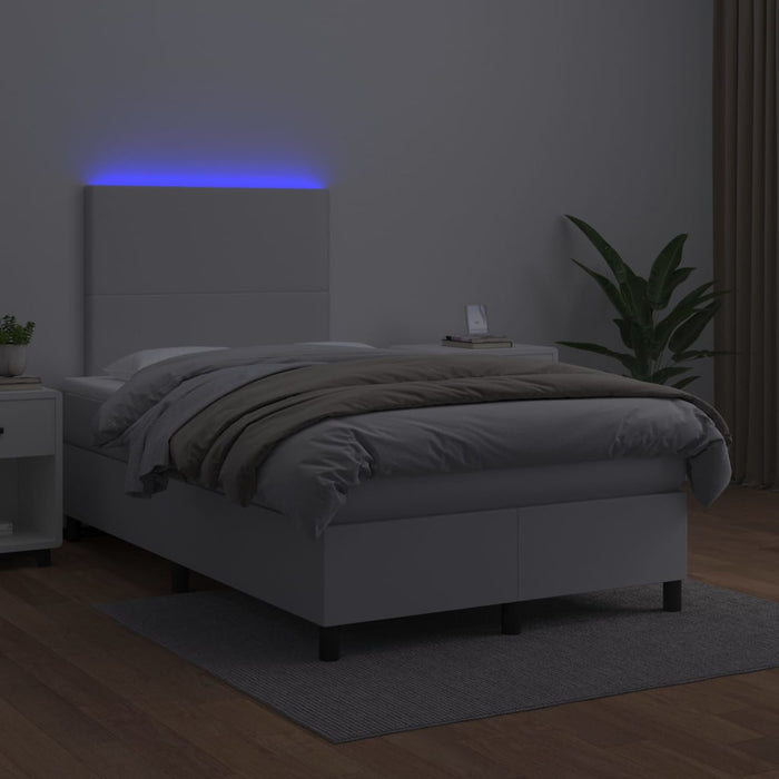 Pat cu arcuri, saltea și LED, alb, 120x200 cm, piele ecologică - WALTI WALTI