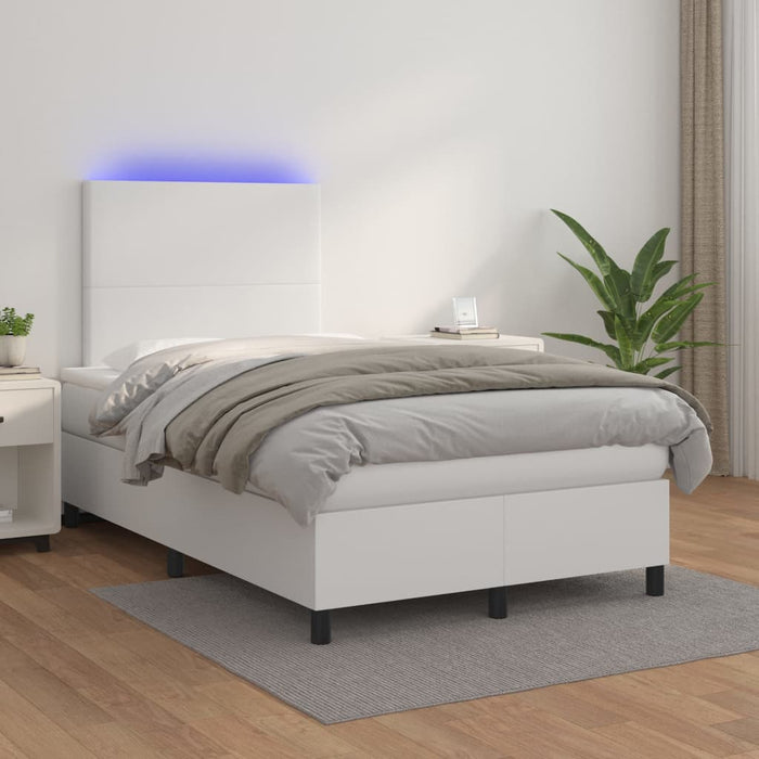 Pat cu arcuri, saltea și LED, alb, 120x200 cm, piele ecologică - WALTI WALTI