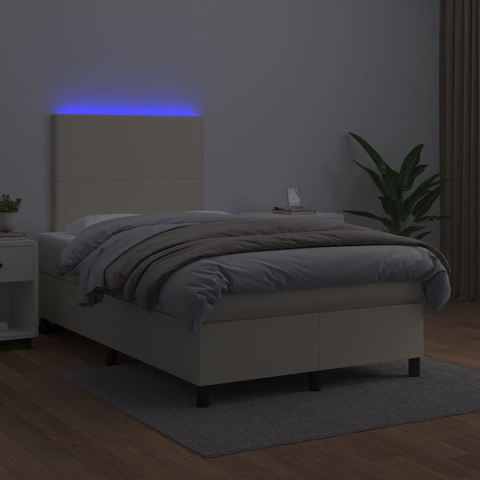 Pat cu arcuri, saltea și LED, crem, 120x200 cm, piele ecologică - WALTI WALTI