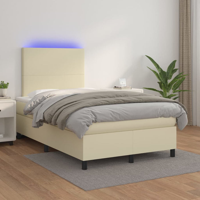 Pat cu arcuri, saltea și LED, crem, 120x200 cm, piele ecologică - WALTI WALTI