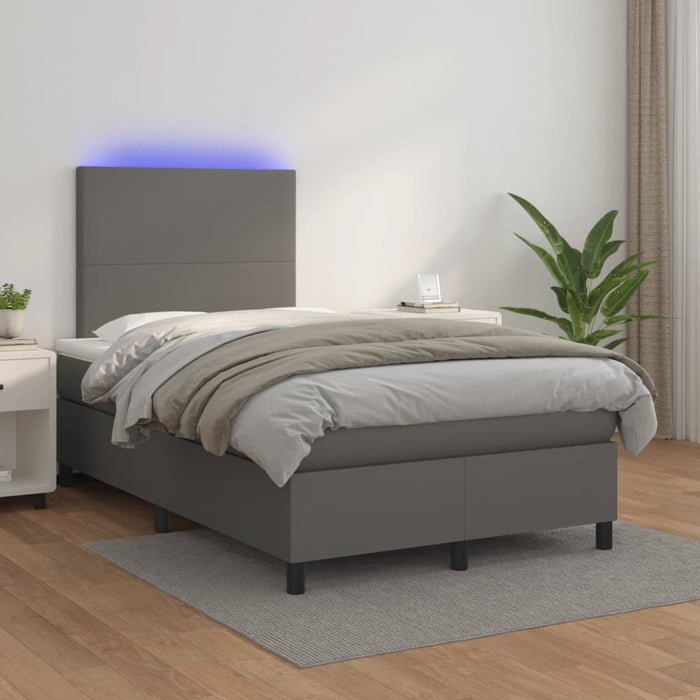 Pat cu arcuri, saltea și LED, gri, 120x200 cm, piele ecologică - WALTI WALTI