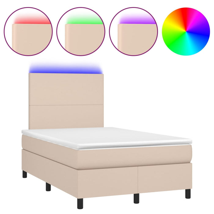 Pat cu arcuri, cu saltea și LED, cappuccino 120x200cm piele eco - WALTI WALTI