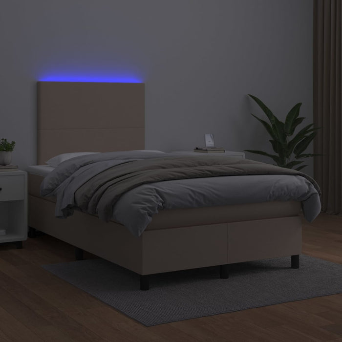 Pat cu arcuri, cu saltea și LED, cappuccino 120x200cm piele eco - WALTI WALTI