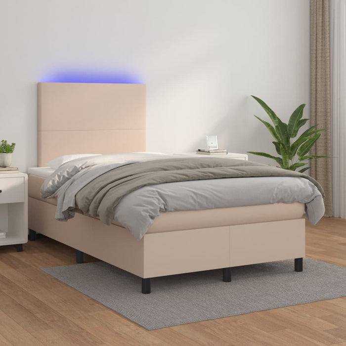 Pat cu arcuri, cu saltea și LED, cappuccino 120x200cm piele eco - WALTI WALTI