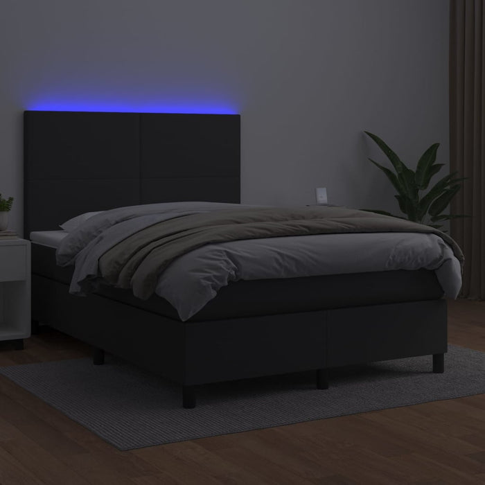 Pat continental cu saltea & LED, negru, 140x190 cm, piele eco - WALTI WALTI