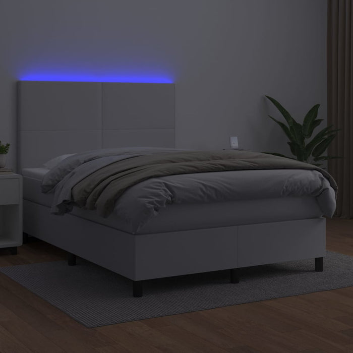 Pat cu arcuri, cu saltea & LED, alb, 140x190 cm, piele eco WALTI