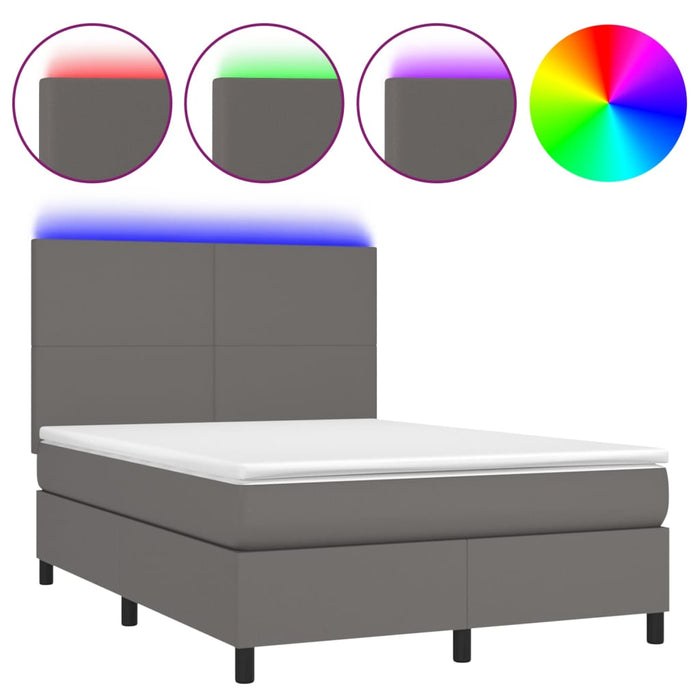 Pat cu arcuri, cu saltea & LED, gri, 140x190 cm, piele eco - WALTI WALTI