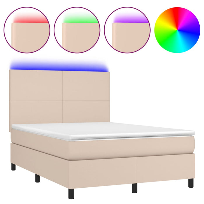 Pat cu arcuri, cu saltea și LED cappuccino 140x190 cm piele eco - WALTI WALTI