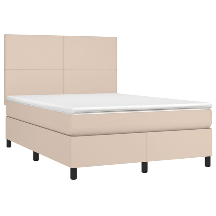 Pat cu arcuri, cu saltea și LED cappuccino 140x190 cm piele eco - WALTI WALTI
