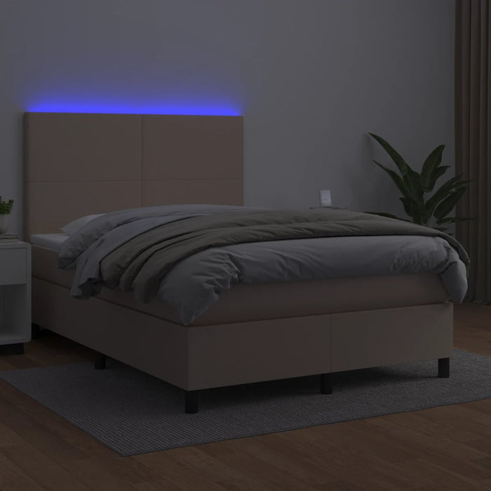 Pat cu arcuri, cu saltea și LED cappuccino 140x190 cm piele eco - WALTI WALTI